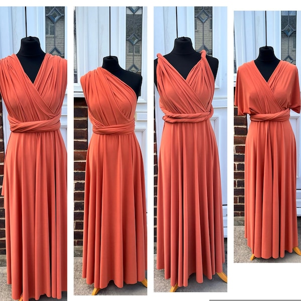 Burnt orange multi-way dress, bridesmaids dress, infinity gown, custom made occasion dress