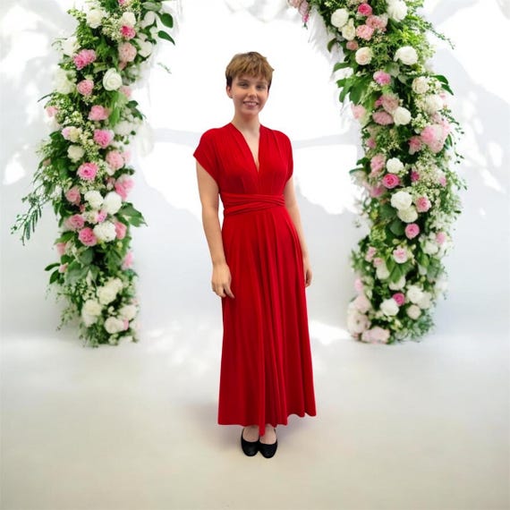 Red multi-way dress, bridesmaids dress, infinity gown, custom made occasion dress