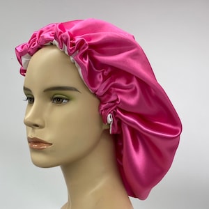 Reversible satin Bonnet, Pink and white bridal bonnet, for curly hair, mothers day gift