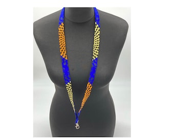 Royal blue  Lanyard,Ankara African wax cotton fabric, floral print