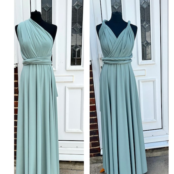 Sage green multi-way dress, bridesmaids dress, infinity dress, full length gown, custom made occasion dress