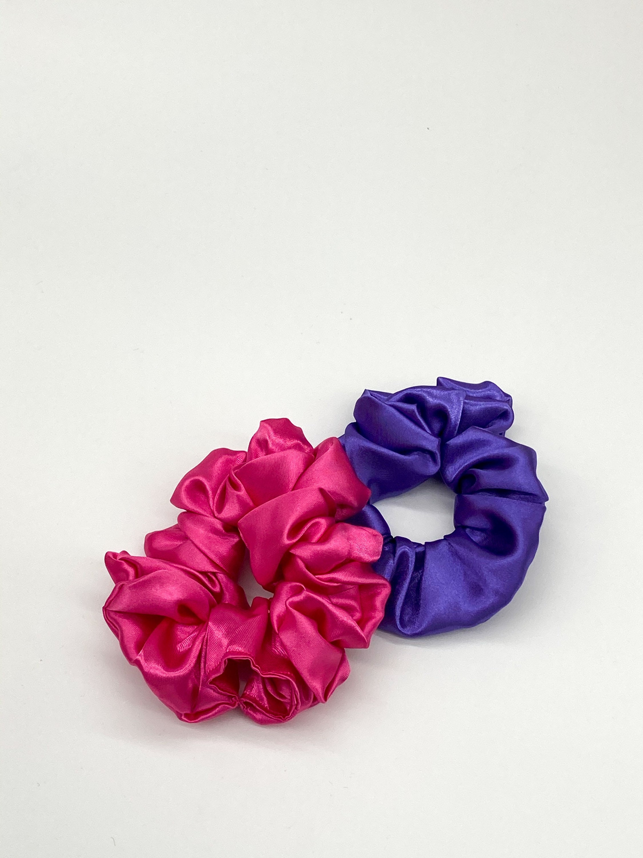 Satin Hair Scrunchies Set in Purple, Pink and Teal Pink and Purple Scrunchies Set, Satin Scrunchie Bundle, Hair  main image 2