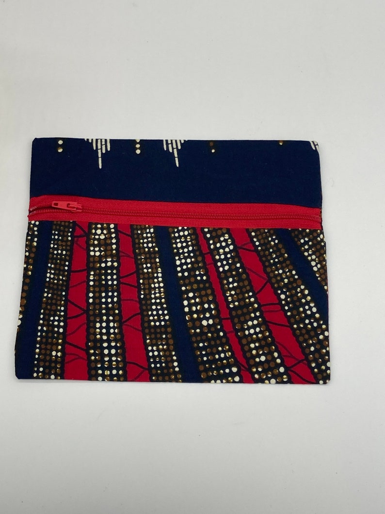 pencil pouch Ankara African wax cotton purse Makeup purse Navy zip pouch