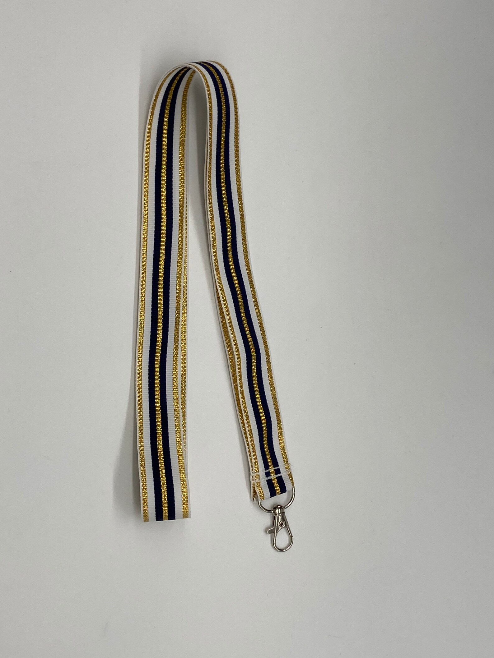 Navy Lanyard With Gold and White Colours Grosgrain Ribbon Key Etsy