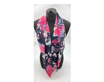 Navy and pink floral infinity chiffon scarf, multicoloured lightweight loop scarf, gift for her