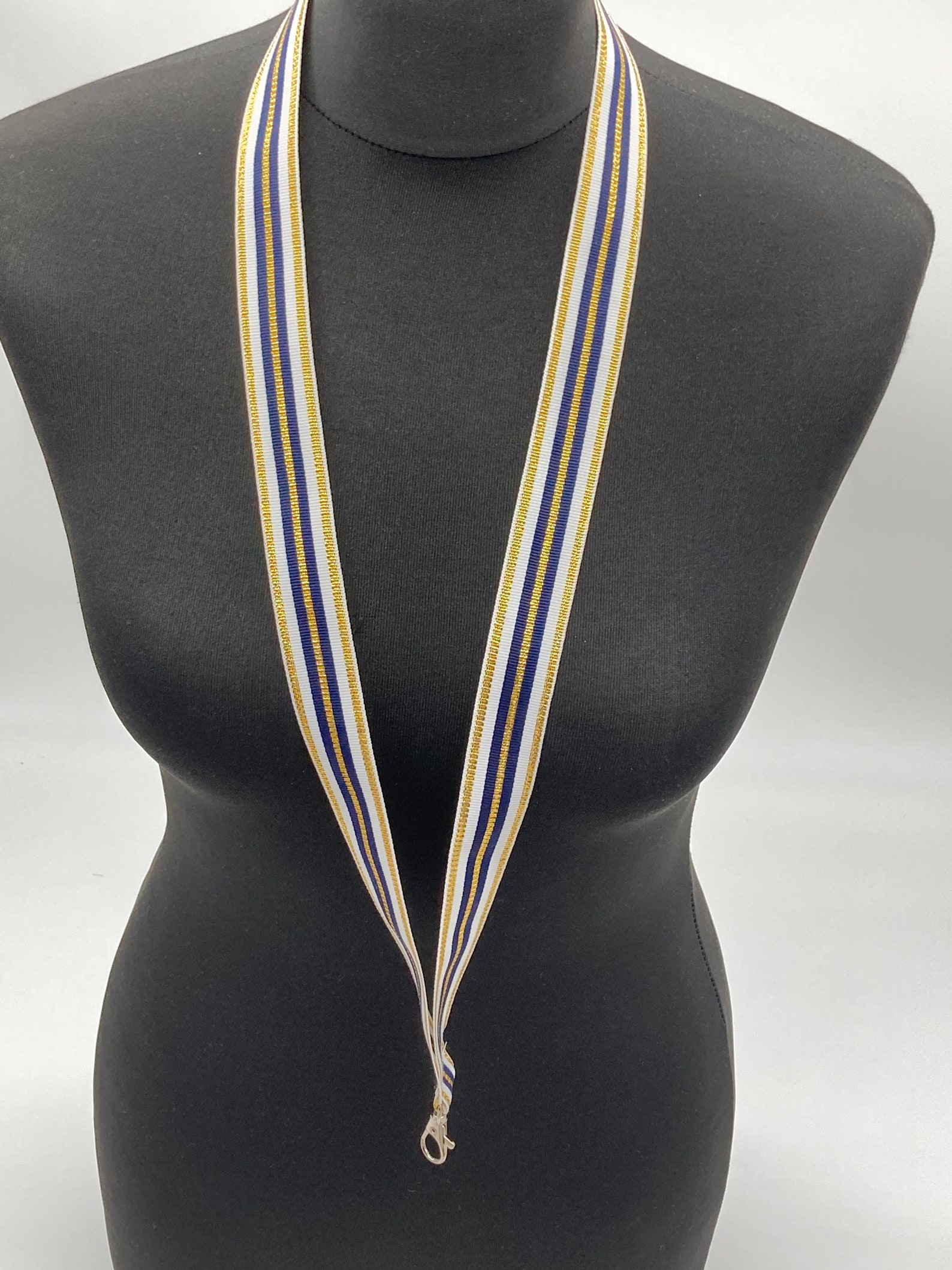 Navy Lanyard With Gold and White Colours Grosgrain Ribbon Key Etsy