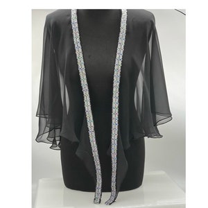 Black chiffon capelet, bridal , prom, cruise,special occasion cover up,gift for her