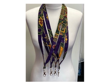 Purple Floral print Lanyard,Ankara African wax cotton lanyard