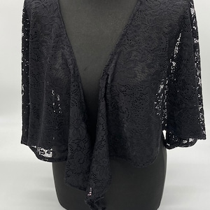 Black floral stretch lace capelet, wedding, bridal or special occasion dress cover up