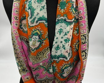 Orange floral multicoloured infinity chiffon scarf, orange , pink, white, yellow, green , loop scarf, gift for her