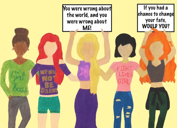 Disney Princess Protesting Princesses Feminists Tiana Ariel Rapunzel Mulan Merida Modern Disney Princess Fan Art Colored Pencil Drawing