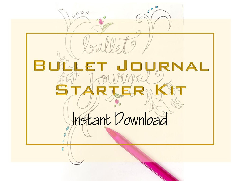 Bullet Journal Kit, Bullet Journal Starter Kit gold Ink Dragonflystamp 