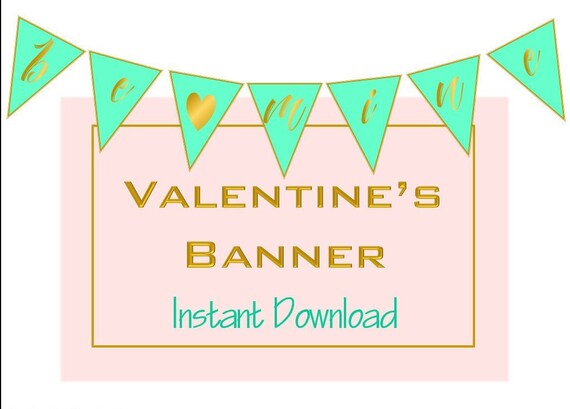 Valentines Banner Mint And Gold Banner Banner Gold Letter Etsy