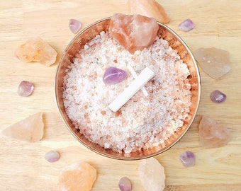 Sleep Tight Bath Salts: Amethyst, Selenite, Lavender, Chamomile Oils- 24 oz