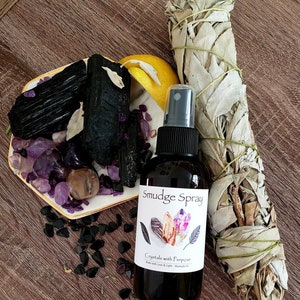 Smudge Spray | Amethyst, Black Tourmaline, Red Jasper, Lavender, Clary Sage, Lemon, Cedar Wood, Salt