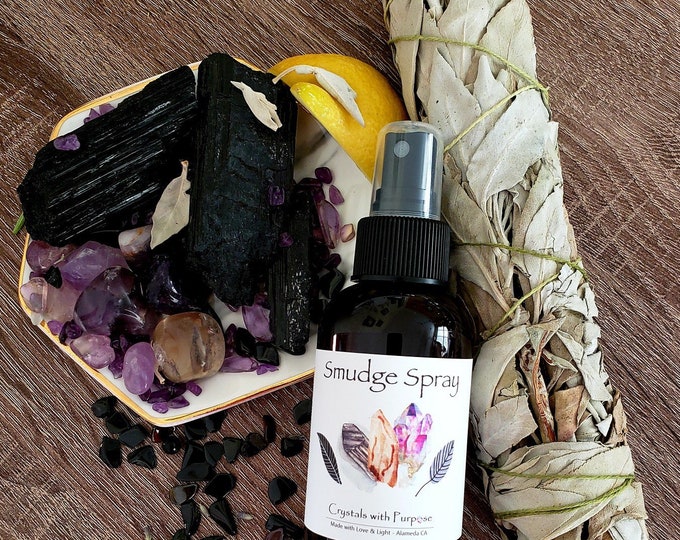 Smudge Spray | Amethyst, Black Tourmaline, Red Jasper, Lavender, Clary Sage, Lemon, Cedar Wood, Salt