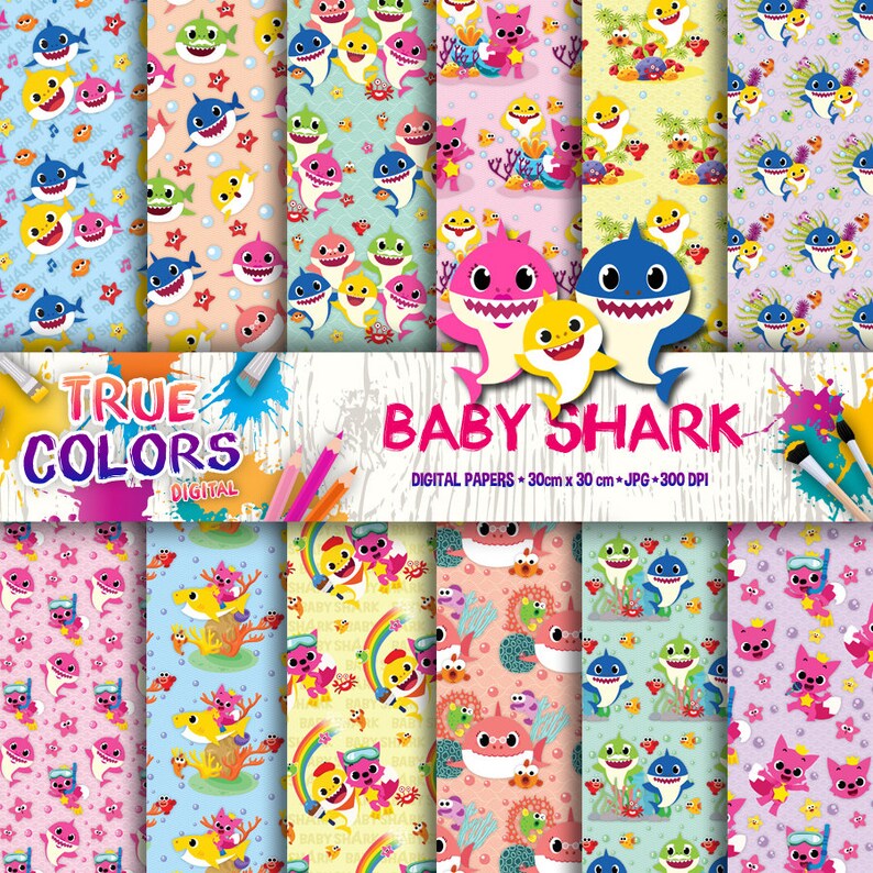 Baby Shark Digital Paper Baby Shark birthday decoration Baby | Etsy