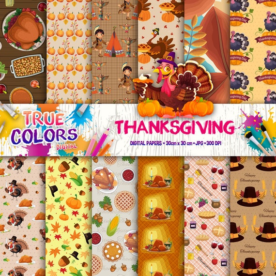 Thanksgiving Digital Paper Turkey Thanksgiving Digital Etsy