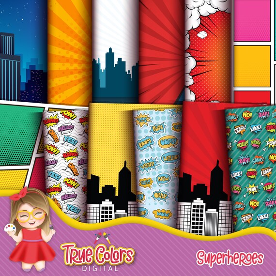 Superheroes Digital Paper superhero printable paper | Etsy