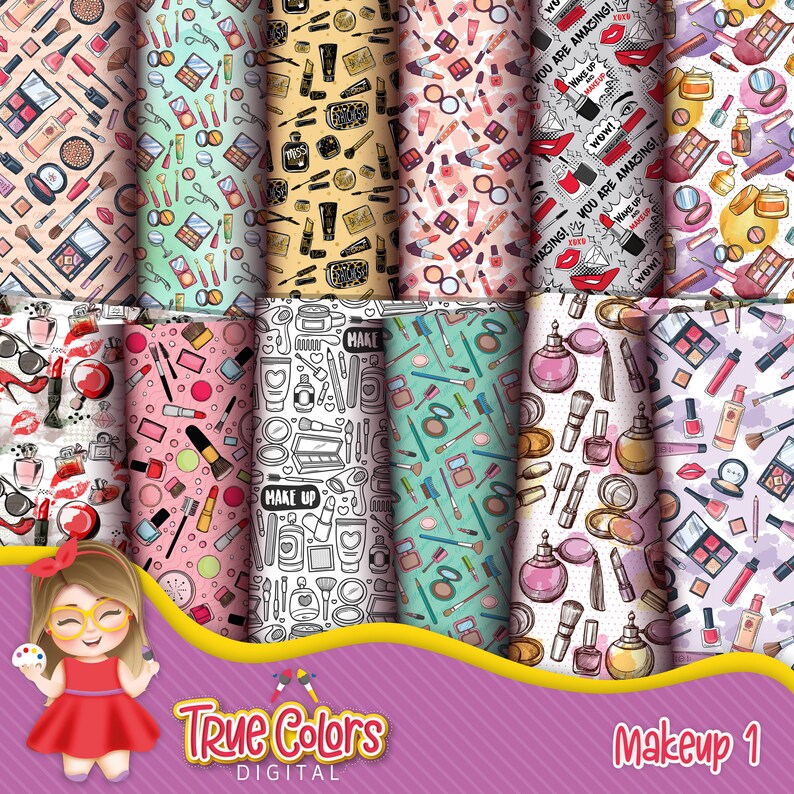 Makeup 1 Digital Paper Makeup Canvas Makeup Birthday Etsy