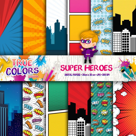 Superheroes Digital Paper superhero printable paper | Etsy