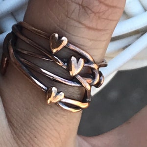 Adorable Copper Triple  Heart Ring, Woman&quot;s, Stylish, Unique, Hand Made, Light Weight, Great Gift, Everyday Wear, Valentines Day,