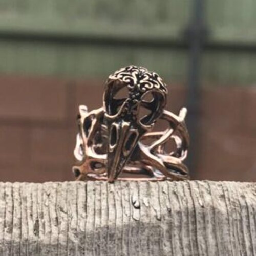 Copper Raven Skull Ring, Copper Ring, Sugar Skull Jewelry, Raven Ring, Copper Jewelry, Day of the Dead Jewelry