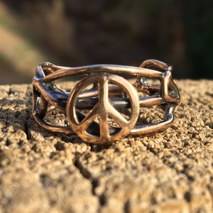 Copper Peace Sign Ring, Hippy Jewelry, Great Gift, Fun, Stylish,For Her, Beautiful, Hand Made, everyday wear, Thumb Ring, Trending Right Now