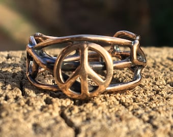 Copper Peace Sign Ring, Hippy Jewelry, Great Gift, Fun, Stylish,For Her, Beautiful, Hand Made, everyday wear, Thumb Ring, Trending Right Now