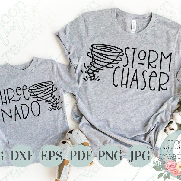 Storm Chaser and Three-nado Toddler Cute Mommy and Me Digital Cut File Bundle INSTANT DOWNLOAD Svg Dxf Eps Pdf Png Jpg