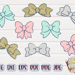 Cute Bow Bundle INSTANT DOWNLOAD Svg Dxf Pdf Png Jpg Girl Hair Bow Bow Bow Outline