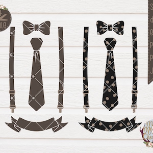 Bow Tie Suspenders and Neck Tie Cut File Design Bundle Solid and Polka Dot Patterns INSTANT DOWNLOAD Svg Dxf Eps Pdf Png Jpg