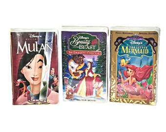 VHS Movies Disney Beauty and the Beast Enchanted Christmas 1997, The Little Mermaid Special Edition 1998, or Mulan 1998, Entertainment Kids