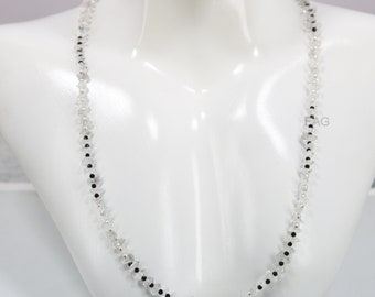 Natural Diamond Quartz Necklace, Black Spinel Necklace, 925 Silver Double Terminated Diamond Quartz