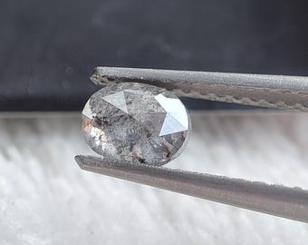 Diamante natural suelto ovalado de talla rosa, 0,42 quilates, color sal y pimienta, forma ovalada, calidad VS1, 4 x 5,2 mm.