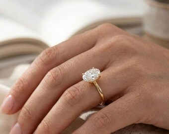 Hidden Halo Oval Diamond Ring, CVD Lab Grown Diamond Engagement Ring, 14K Solid Gold Ring, Elegant Bridal Jewelry, Gift for Her
