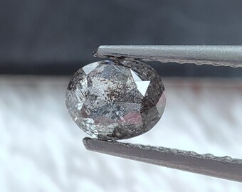 Diamante natural ovalado de talla rosa, 0,35 quilates, color sal y pimienta, claridad VS1, 3,8 x 4,7 mm.