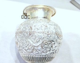 Kalash Jain de plata pura 925, Astha de plata pura, Kalasam de agua, regalo para la puja a los dioses en Diwali, olla de plata pura con diseño jainista