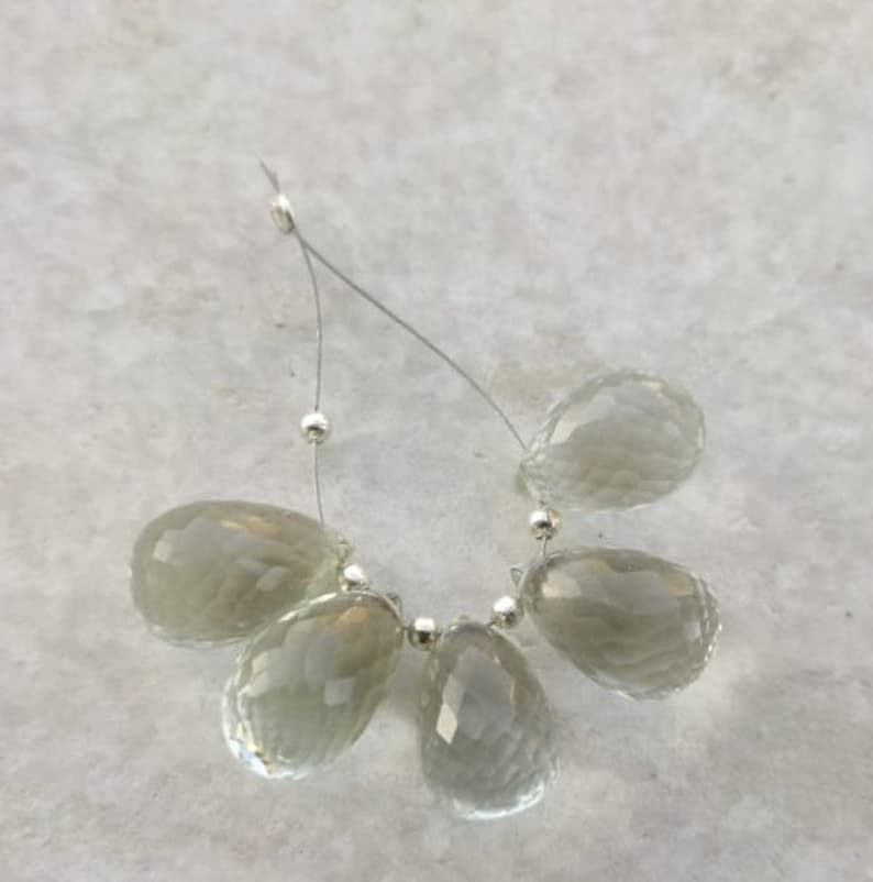 48 carats 5 pieces Sale Natural Green Amethyst Faceted Teardrop 14X10 mm AAA