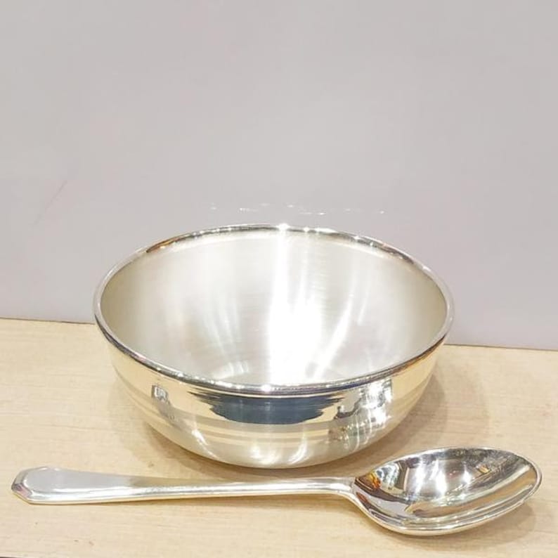 99.9 Sterling Pure silver Bowl and spoon set for baby Bis Etsy