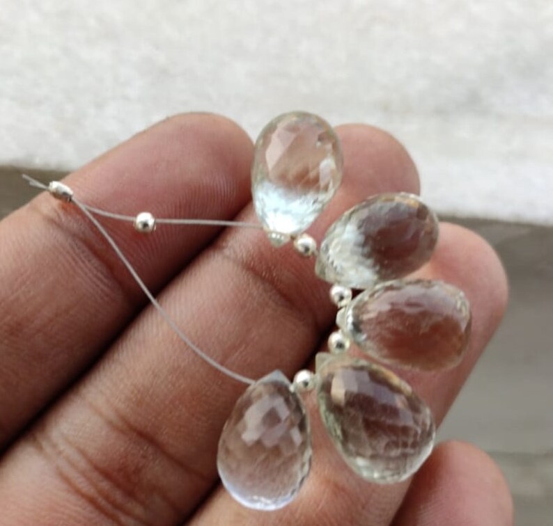 48 carats 5 pieces Sale Natural Green Amethyst Faceted Teardrop 14X10 mm AAA