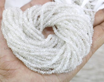 Cuentas facetadas de circonita blanca de 13,5 pulgadas, cuentas de circonita blanca natural de 3,5 mm, cuentas de circonita blanca sueltas de calidad AAA+, cuentas de circonita natural de Tanzania