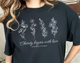 St Elizabeth of Hungary Comfort Colors® Pressed Wild Flower Shirt, Catholic Apparel, Saint Elizabeth, Catholic Tshirt, Catholic Gift Shirt