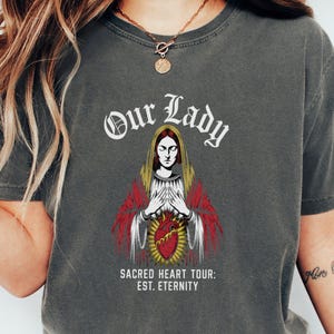 Sacred Heart of Mary Catholic T-Shirt, Blessed Virgin Mary Comfort Colors Shirt, Catholic Gifts, Religious Apparel, Faith Based Tees
