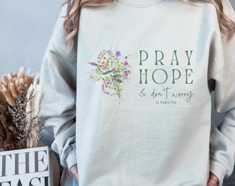 St Padre Pio Crew Neck Sudadera Prensada Camisa de Flores Santos Católicos Sudadera Saint Citas Sudadera Padre Pio Arte Sudadera Católica