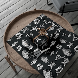 Western Goth Toile Wrapping Paper, Cowgirl Toile Gift Wrap in Black, Western Country Design, Birthday, Christmas, Holiday Wrap, Rodeo Girl, image 5