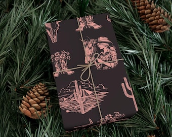 Gothic Western Wrapping Paper, Cowgirl Toile Gift Wrap, Western Country Design, Birthday, Christmas, Gift Wrap, Rodeo Girl, Toile De Jouy