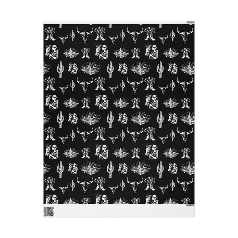 Western Goth Toile Wrapping Paper, Cowgirl Toile Gift Wrap in Black, Western Country Design, Birthday, Christmas, Holiday Wrap, Rodeo Girl, image 7