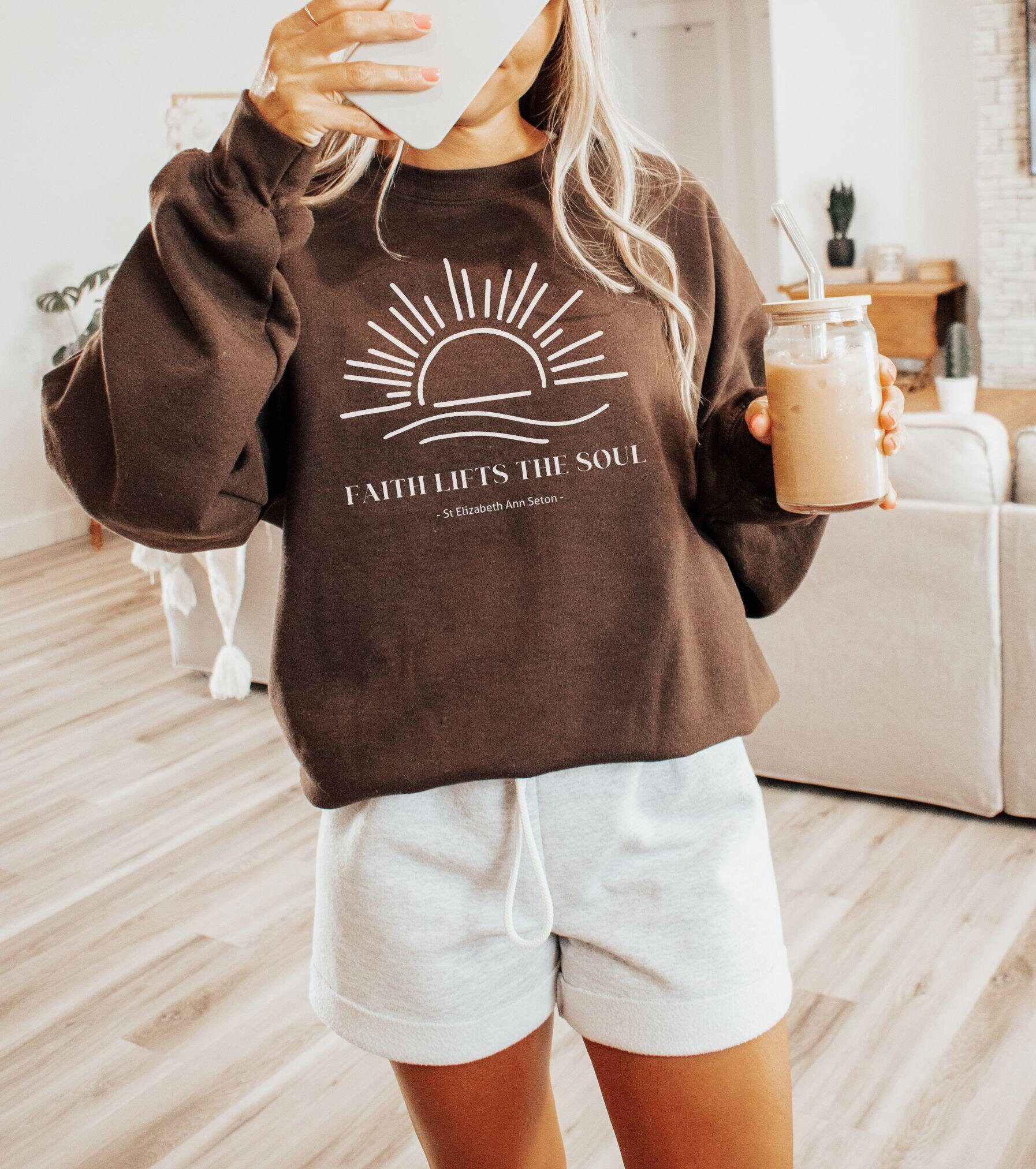 St Elizabeth Ann Seton Crew Neck Sweatshirt, Saint Seton Quote Shirt, St Seton Catholic Teacher Faith Shirt Oversize Christian Minimalist
