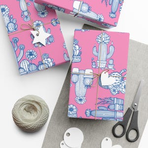 Western Cactus Toile Wrapping Paper, Pink Toile Gift Wrap, Cactus Gift Wrap, Western Wedding Wrapping Paper, Cactus Aesthetic, Cactus Lover